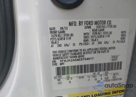 2014 Ford Expedition El Limited from USA, damaged, VIN 1FMJK2A54EEF04917